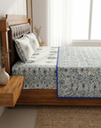 Blue Floral Cotton Dohar Set with Bedsheet – 4 PC Double Bed