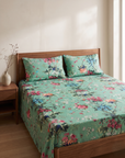 Premium Mint Green Floral Bedsheet Set with 2 Pillow Covers | Elegant Printed Bedding Set for Bedroom