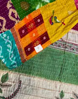 Handmade Kantha Single Bed Bedsheet | Multicolour Patchwork Cotton Quilt | Reversible Boho Indian Bedspread
