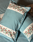 Aqua Blue Floral Striped Cotton Bedsheet Set with 2 Pillow Covers | Soft Double Bed Bedding Set - FaagHomes