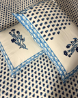 Blue Floral Printed Cotton Bedsheet Set with 2 Pillow Covers | Elegant Handblock Style Bedding Set - FaagHomes