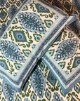 Blue & Green Ikat Print Cotton Bedsheet Set with 2 Pillow Covers | Ethnic Double Bed Bedding Set - FaagHomes
