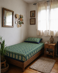 Green Traditional Paisley Single Bedsheet with Pillow Cover | 60 × 90 Inches | Elegant Printed Cotton Bedsheet