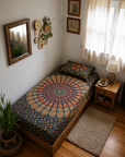 Multicolor Mandala Printed Single Bedsheet with Pillow Cover | 60 × 90 Inches | Bohemian Ethnic Floral Bedsheet