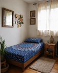 Saanjh Indigo Mandala Single Bedsheet with Pillow Cover