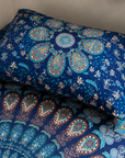 Saanjh Indigo Mandala Single Bedsheet with Pillow Cover