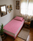 Elegant Pink Floral Printed Single Bedsheet with Pillow Cover | 60 × 90 Inches | Soft Floral Pattern Bedsheet