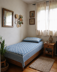 Indigo Blue Floral Stripe Single Bedsheet with Pillow Cover