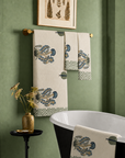 Blue Daisy Premium Waffle Cotton Towel Set of 3 | 1 Bath Towel (30x60) & 2 Hand Towels (16x26) | Blue Floral Printed Soft Absorbent Bathroom Towel Gift Set
