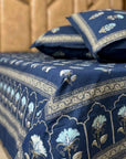 Maharaja Royal Indigo Floral Pure Cotton King Size Bedsheet And Two Pillow Covers (108X108 Inches)