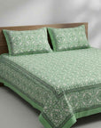 Maharaja Royal Mint Mughal Print Pure Cotton King Size Bedsheet And Two Pillow Covers 90 X 100 Inches