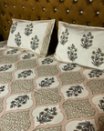 Floral Cotton Bedsheet Set with 2 Pillow Covers – Beige & Pink Ethnic Print | Soft Double Bed Bedsheet - FaagHomes