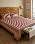 Phulkari Maroon & Beige Printed Cotton Bedsheet With Pillow Covers – Soft Breathable Double Bed Sheet Set | Ethnic Leaf Pattern Design