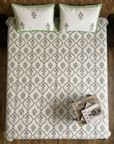 Elegant Floral Cotton Bedsheet Set with 2 Pillow Covers | White & Green Printed Double Bed Bedsheet