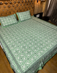 Maharaja Royal Mint Mughal Print Pure Cotton King Size Bedsheet And Two Pillow Covers 90 X 100 Inches - FaagHomes