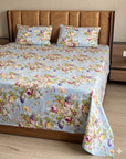 Rang Rajmahal Blue Booti Pure Cotton King Size Bedsheet And Two Pillow Covers 90X108