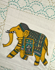 Premium Cotton Elephant Print Double Bedsheet With 2 Pillow Covers – Soft Breathable King Size Bed Sheet Set (White & Teal Ethnic Design) - FaagHomes