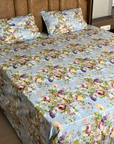 Rang Rajmahal Blue Booti Pure Cotton King Size Bedsheet And Two Pillow Covers 90X108 - FaagHomes