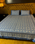Royal Blue Ethnic Printed Cotton Bedsheet Set with 2 Pillow Covers | Premium Double Bed Bedding | Soft Breathable Designer Bedsheet - FaagHomes