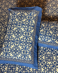 Royal Blue Tile Print Pure Cotton King Size Bedsheet And Two Pillow Covers 90 X 100 Inches - FaagHomes