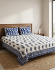 Blue & White Paisley Cotton Bedsheet With Pillow Covers – Soft Breathable Double Bed Sheet Set | Traditional Printed Bedding - FaagHomes