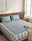 Jaipur Indigo Vana Queen Size Bedsheet And Two Pillow Covers 90 X 100 - FaagHomes