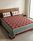 Royal Paisley Printed Bedsheet Set with 2 Pillow Covers | Premium Maroon Cotton Feel Bed Sheet - FaagHomes