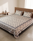 Premium Cotton Floral Print Double Bedsheet with 2 Pillow Covers – Elegant Handblock Style White & Blue Bed Sheet Set for Queen & King Size Beds - FaagHomes