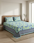 Sky Bloom Floral Bedsheet Set with 2 Pillow Covers | Soft Cotton Feel Double Bed Sheet - FaagHomes