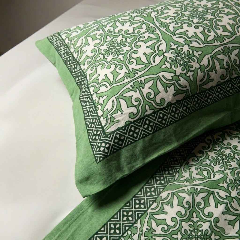 Maharaja Royal Mint Mughal Print Pure Cotton King Size Bedsheet And Two Pillow Covers 90 X 100 Inches