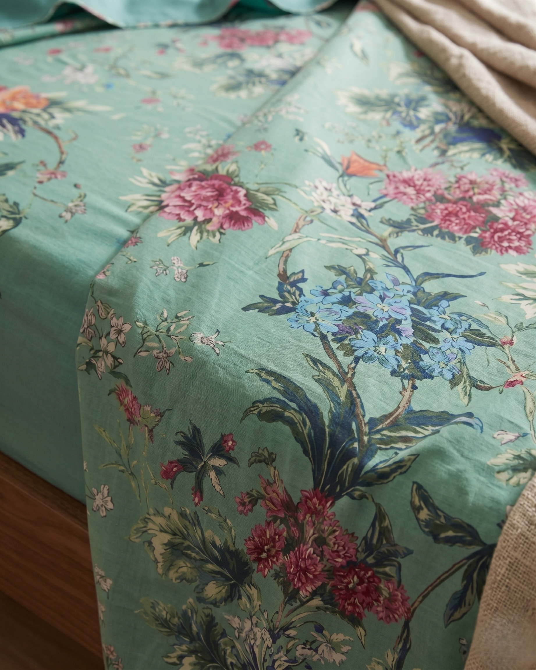 Premium Mint Green Floral Bedsheet Set with 2 Pillow Covers | Elegant Printed Bedding Set for Bedroom