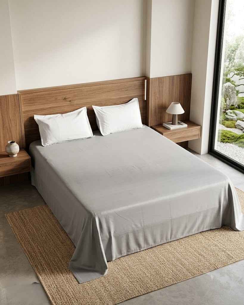 Silver Grey Premium Bedsheet with 2 Pillow Covers – Soft Solid Color Modern Bedding Set for Elegant Bedrooms