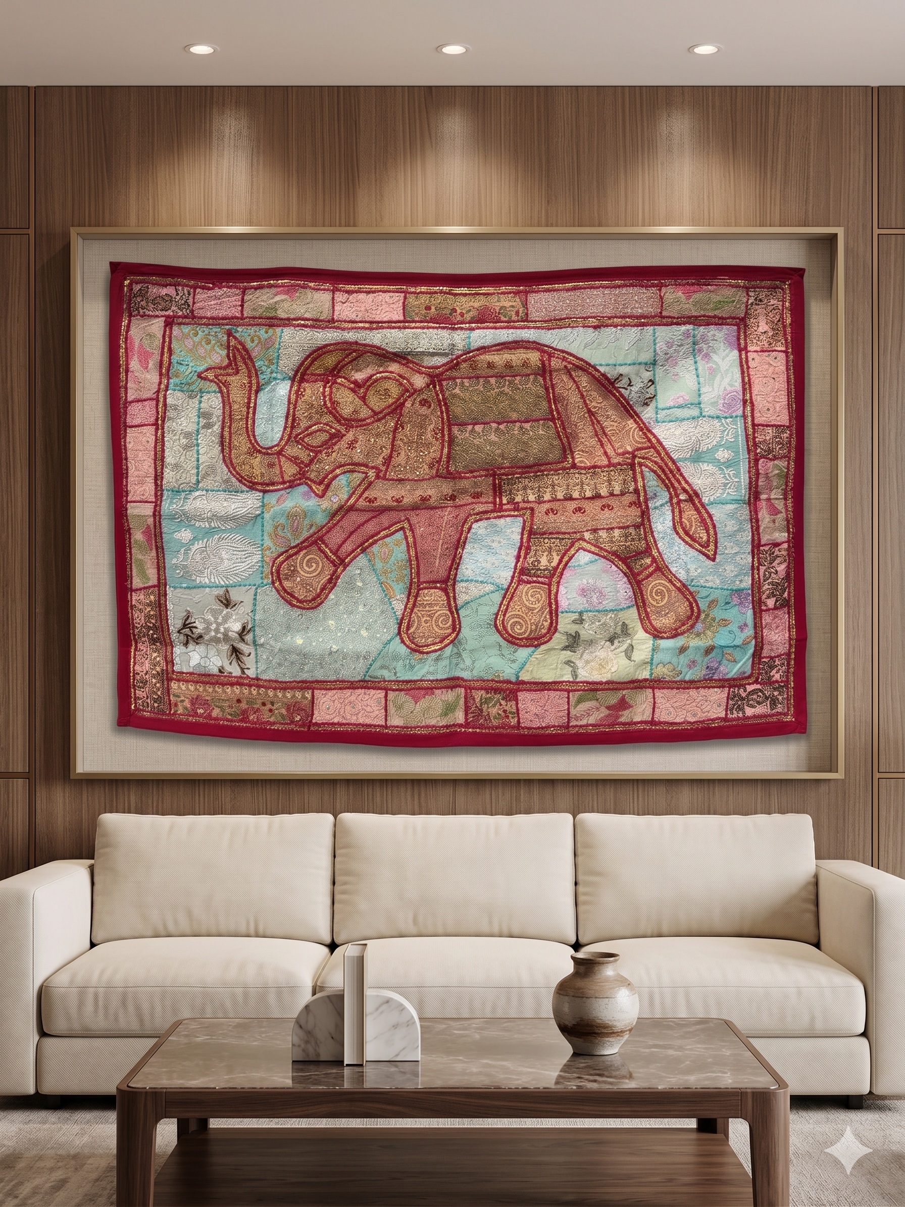 Pastel Royal Elephant Handmade Tapestry Wall Hanging | Vintage Patchwork Embroidered Boho Tapestry | Indian Elephant Home Décor - FaagHomes