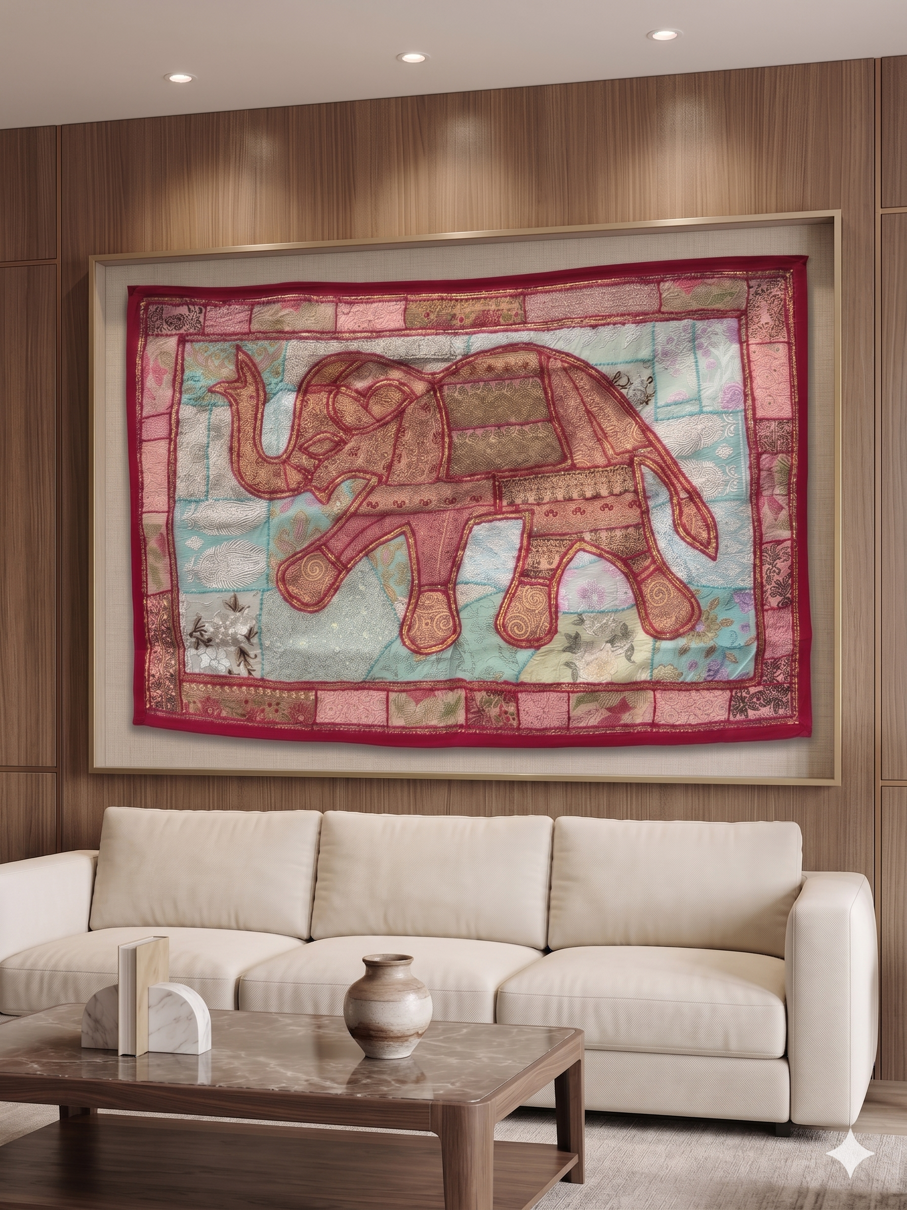 Pastel Royal Elephant Handmade Tapestry Wall Hanging | Vintage Patchwork Embroidered Boho Tapestry | Indian Elephant Home Décor - FaagHomes