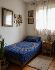 Royal Blue Mandala Printed Single Bedsheet with Pillow Cover | 60 × 90 Inches | Bohemian Ethnic Pattern Bedsheet