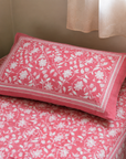 Elegant Pink Floral Printed Single Bedsheet with Pillow Cover | 60 × 90 Inches | Soft Floral Pattern Bedsheet