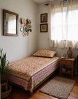 Mustard Floral Vine Printed Single Bedsheet with Pillow Cover