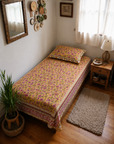 Mustard Floral Vine Printed Single Bedsheet with Pillow Cover
