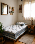 Ivory Blue Floral Border Single Bedsheet with Pillow Cover