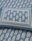 Indigo Blue Floral Stripe Single Bedsheet with Pillow Cover