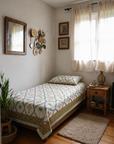 Green Floral Vine Printed Single Bedsheet with Pillow Cover