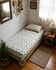 Green Floral Vine Printed Single Bedsheet with Pillow Cover