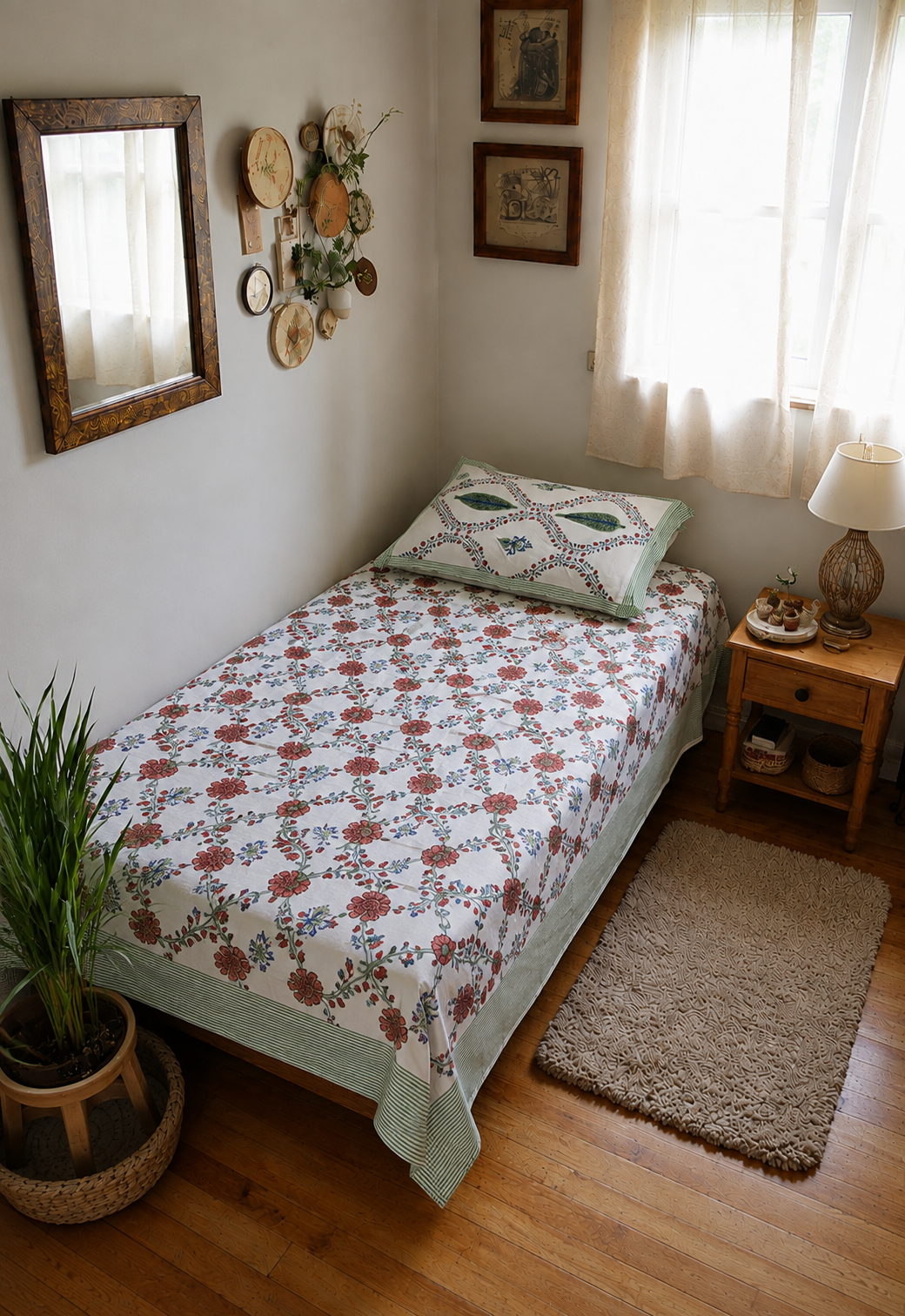 Floral Garden Printed Single Bedsheet with Pillow Cover – 60 x 90 Inch