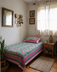 Mint Green Floral Printed Single Bedsheet with Pillow Cover – 60 x 90 Inch
