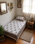 Elegant White Floral Printed Single Bedsheet with Pillow Cover – 60 x 90 Inch