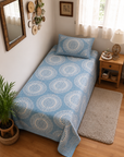 Elegant Blue Mandala Single Bedsheet with Pillow Cover | 60 x 90 Inches | Floral Printed Bedsheet for Single Bed