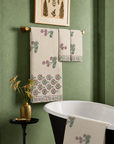Scabiosa Premium Waffle Cotton Towel Set of 3 | 1 Bath Towel (30x60) & 2 Hand Towels (16x26) | Floral Printed Soft Absorbent Bathroom Towel Gift Set