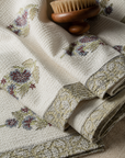 Dahlia Premium Waffle Cotton Towel Set of 3 | 1 Bath Towel (30x60) & 2 Hand Towels (16x26) | Floral Printed Soft Absorbent Bathroom Towel Gift Set