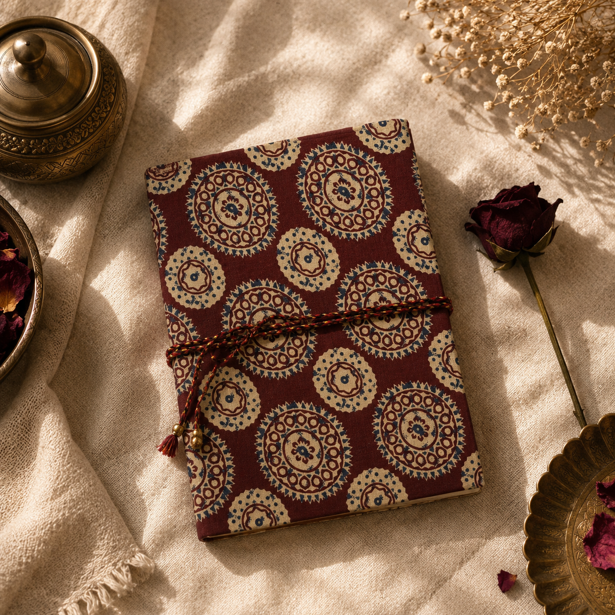 Handmade Cotton Fabric Cover Diary with Traditional Block Print | Eco-Friendly Handmade Paper Journal | Sustainable Notebook - FaagHomes