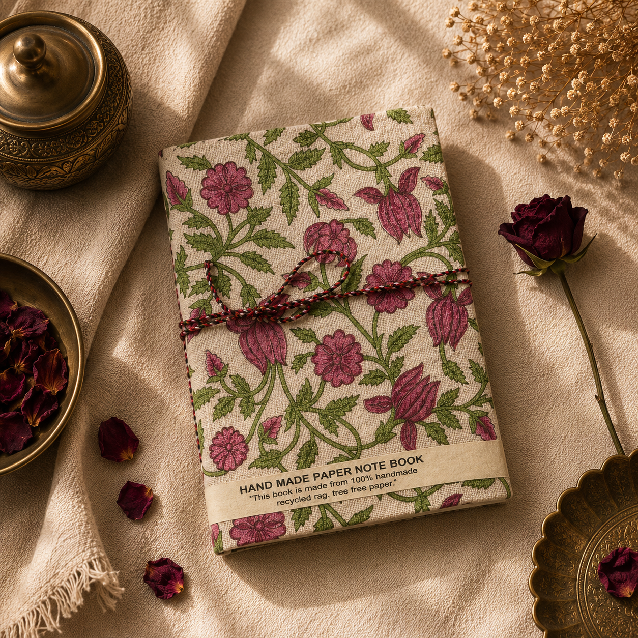 Handmade Floral Cotton Fabric Cover Diary – Aesthetic Cloth Bound Journal | Eco-Friendly Notebook for Writing & Gifting - FaagHomes